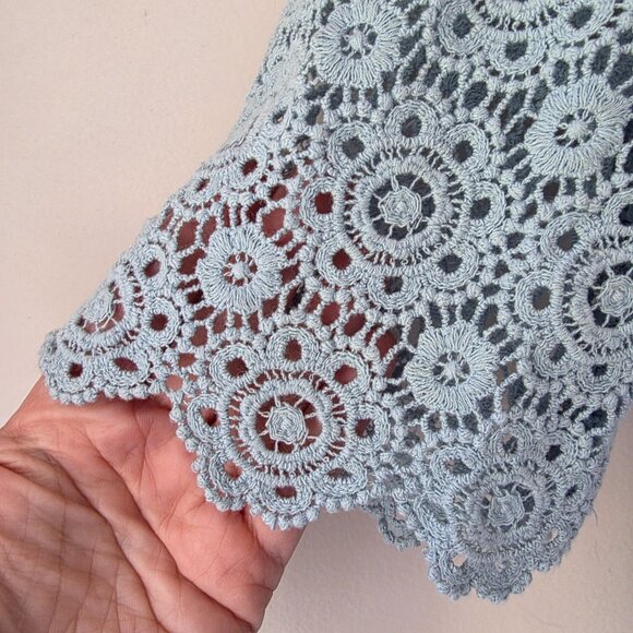 BODEN Carin Crochet Overlay Sheath Dress | US Size 10 | Midi Dress Light Blue - Picture 4 of 14